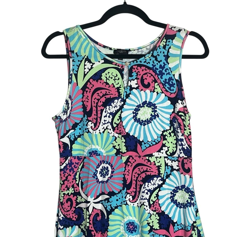 Talbots Maxi Dress M Petite Filigree Floral Sleeveless Jersey Knit Stretch Mod - Picture 4 of 11